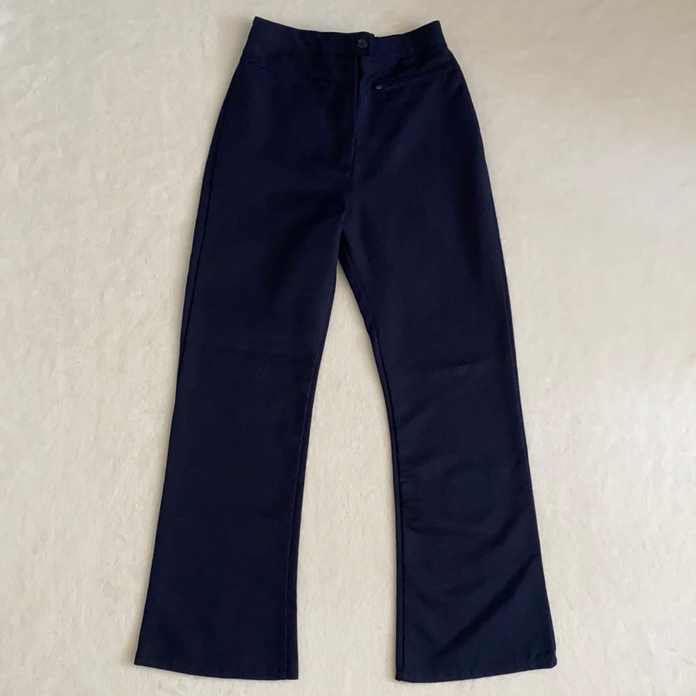 {VTG} Genuine School Uniform | Flat Front High Waist Wide Leg Pants Navy Blue 12
